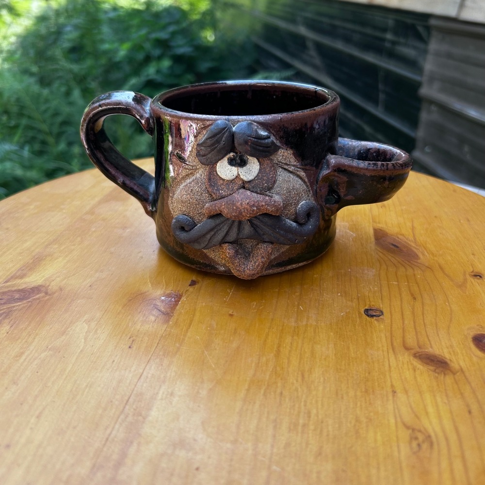 Vintage Ugly Face Mug Shaving Cup Brown Stoneware Robert Eakin Pottery Large 70s